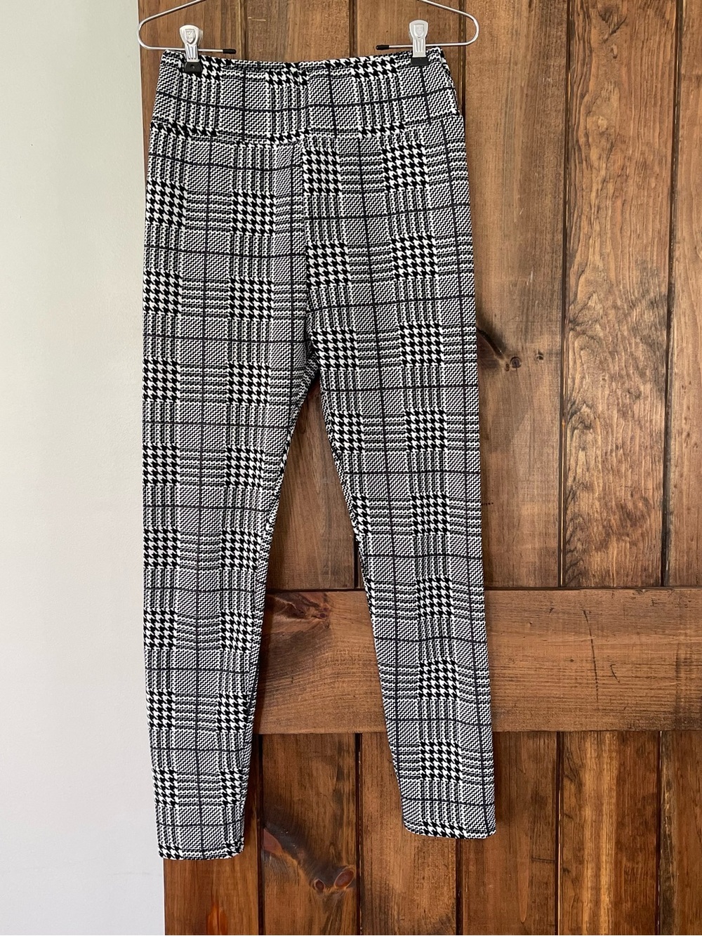 Shein Black & White Houndstooth Checkered Plaid Slim Pants Medium Runs Small